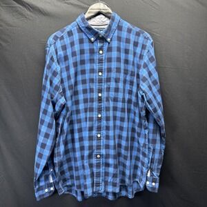 Tommy Hilfiger Shirt Mens Large Navy Plaid Classic Fit Long‎ Sleeve Button Down